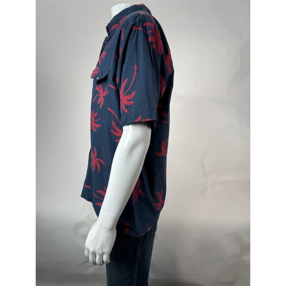 Paradise City Mens Large Hawaiian Shirt Blue & Red Palm Tree Print Short Sleeve - Picture 10 of 16